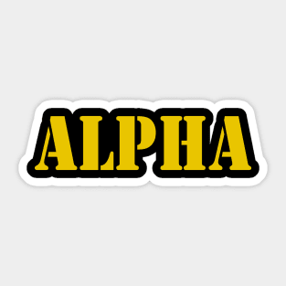 Alpha in yellow font, military style Sticker